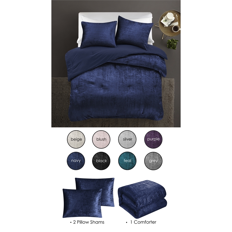 Posh Living Deklin 3pc Full/Queen Comforter Set Navy