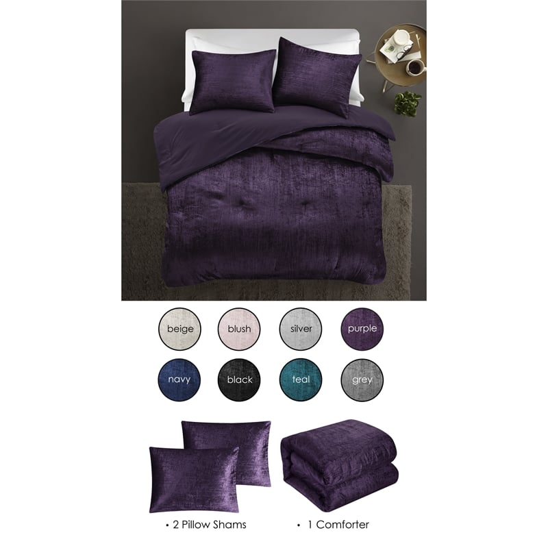 Posh Living Deklin 3pc Full/Queen Comforter Set Purple
