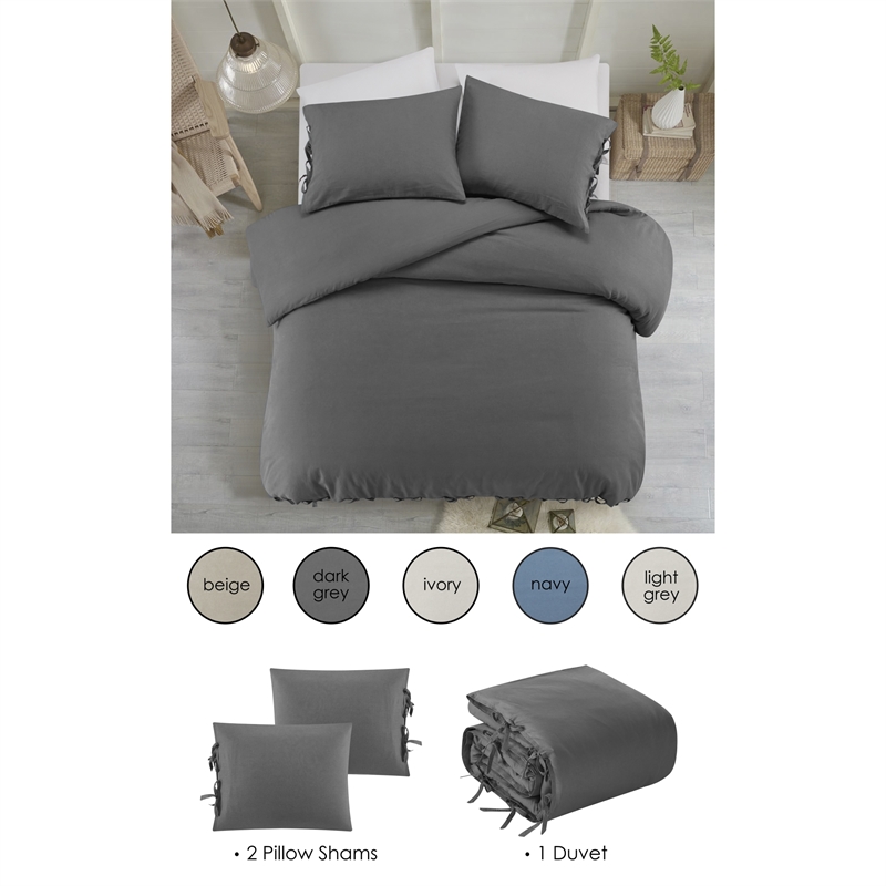 Posh Living Izabela 3pc Full/Queen Duvet Set Dark Grey