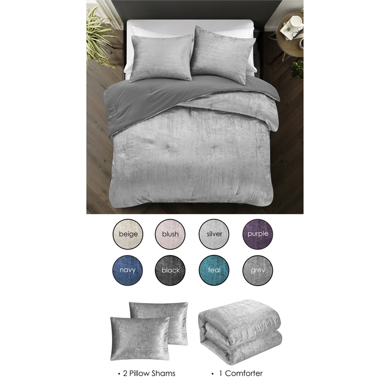 Posh Living Deklin 3pc Full/Queen Comforter Set Silver