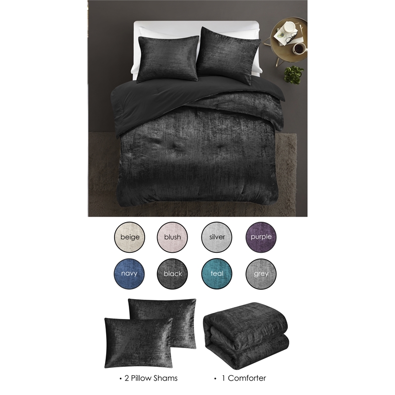 Posh Living Deklin 3pc King/California King Comforter Set Black