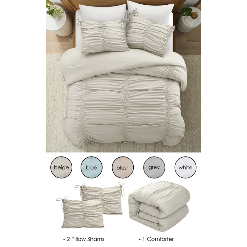 Posh Living Briseis 3pc Full/Queen Comforter Set Beige