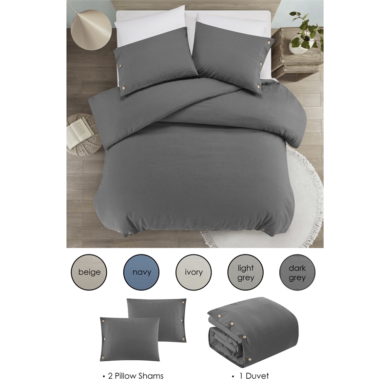 Posh Living Kaiyah 3pc Full/Queen Duvet Set Dark Grey