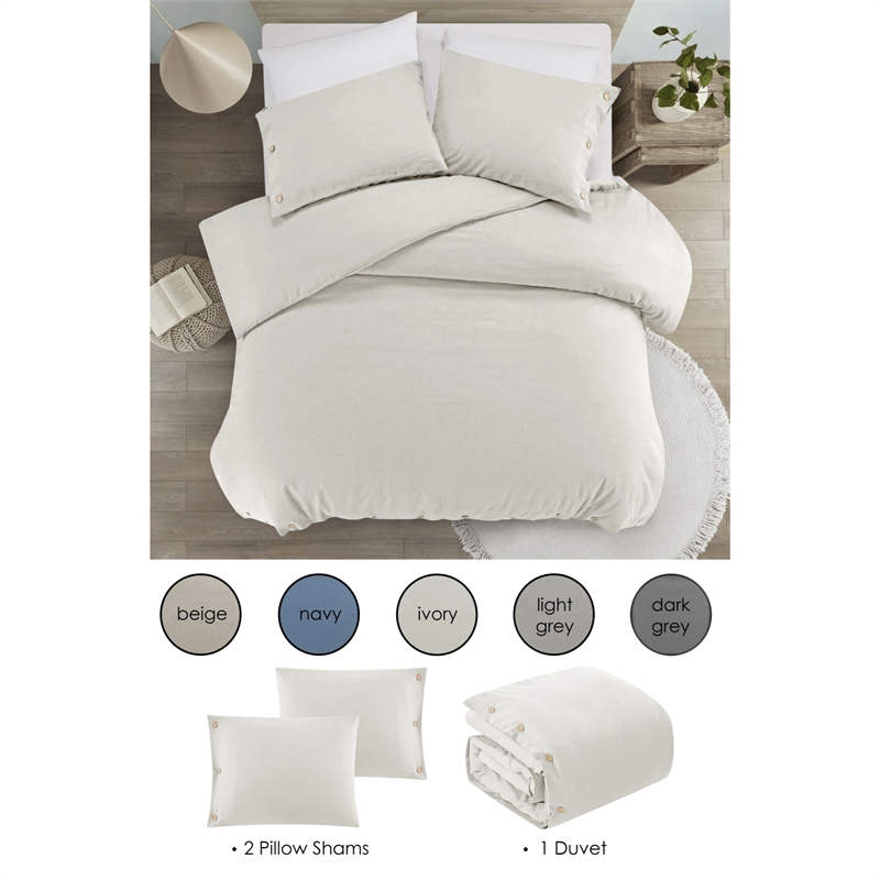 Posh Living Kaiyah 3pc King/California King Duvet Set Ivory