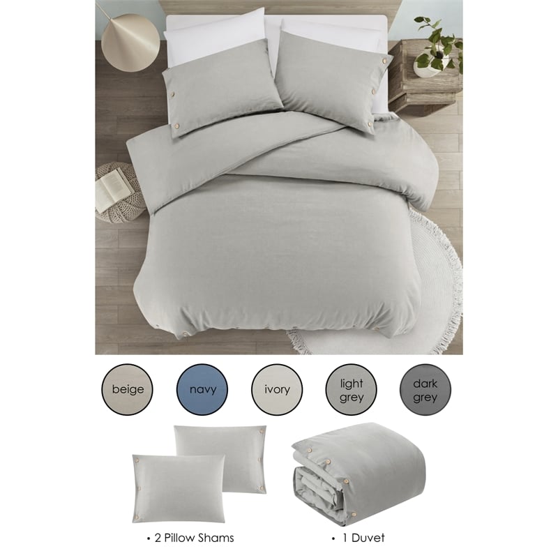 Posh Living Kaiyah 3pc Full/Queen Duvet Set Light Grey