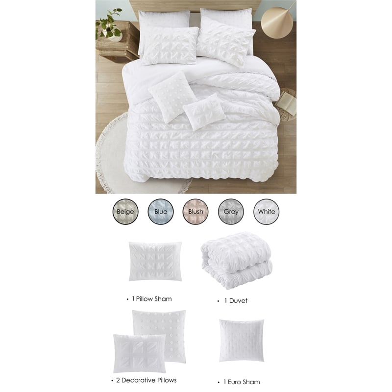 Posh Living Kynnedi 5pc Twin/Twin XL Duvet Set White