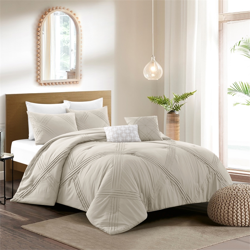 Posh Living Daniyah 5pc Full/Queen Comforter Set Beige