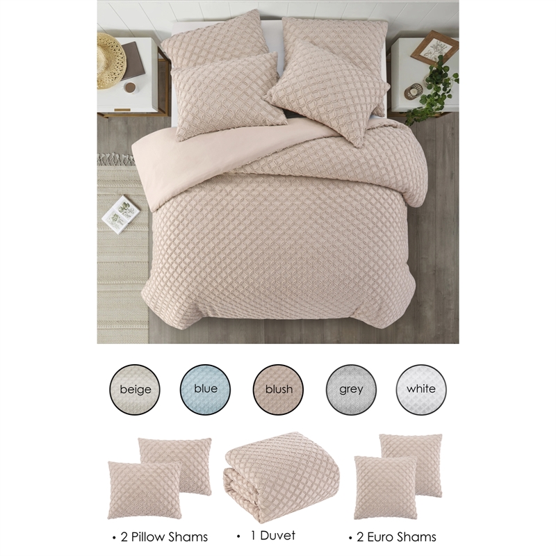 Posh Living Nika 5pc Full/Queen Duvet Set Blush