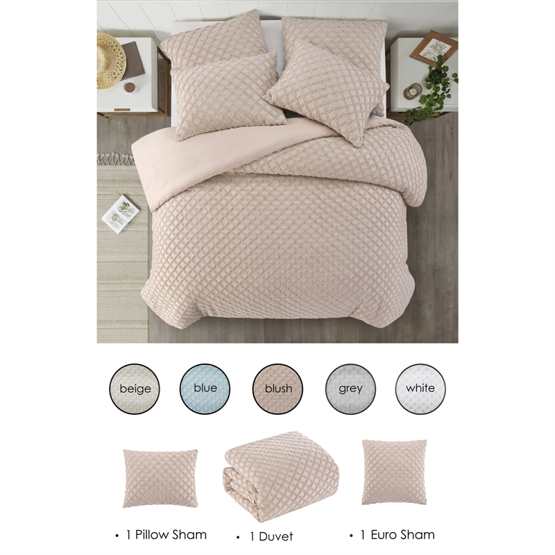 Posh Living Nika 3pc Twin/Twin XL Duvet Set Blush