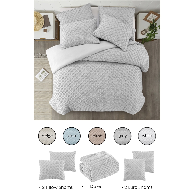 Posh Living Nika 5pc Full/Queen Duvet Set Grey