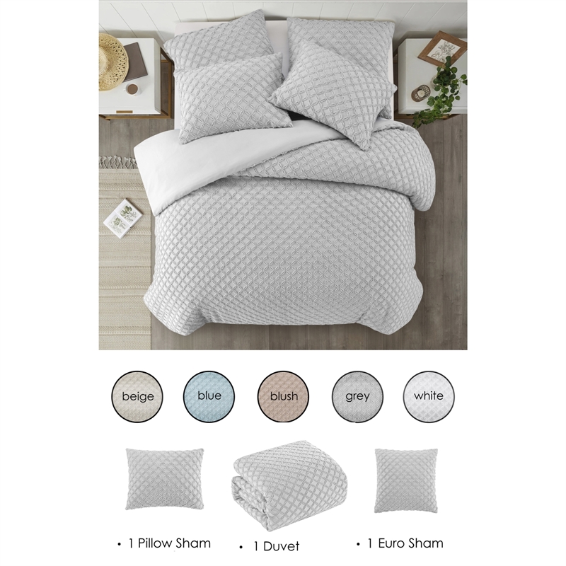 Posh Living Nika 3pc Twin/Twin XL Duvet Set Grey