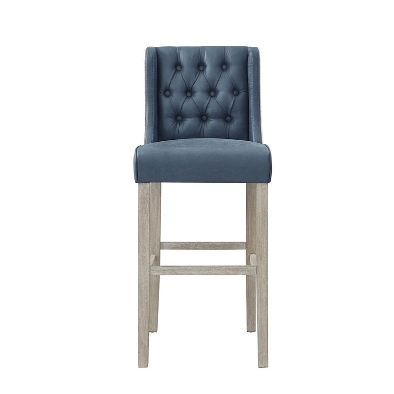 Posh Living Preslie Leather PU/Linen Barstool (Set of 2) Navy