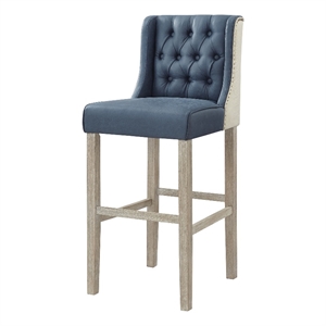 Posh Living Preslie Leather PU/Linen Barstool (Set of 2) Navy