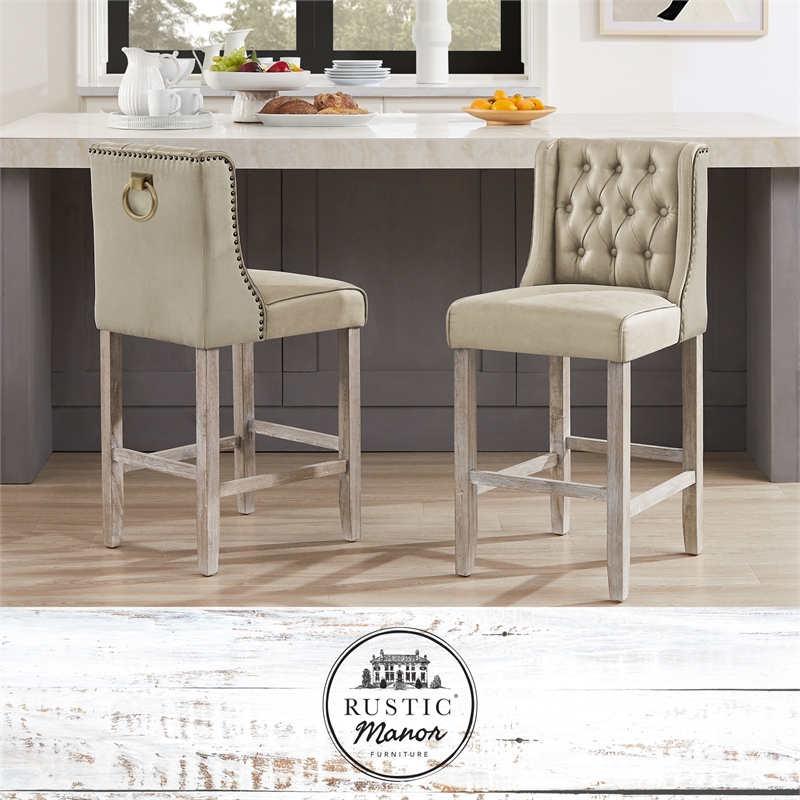 Posh Living Preslie Leather PU Counter Stool (Set of 2) Beige