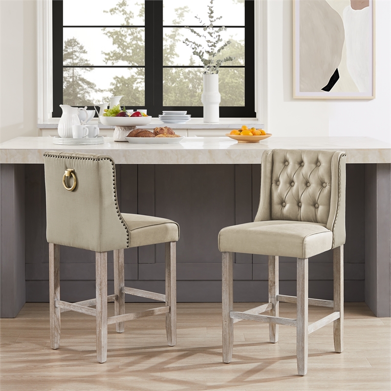 Posh Living Preslie Leather PU Counter Stool (Set of 2) Beige