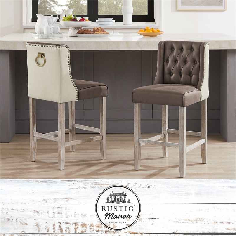 Posh Living Preslie Leather PU Counter Stool (Set of 2) Brown