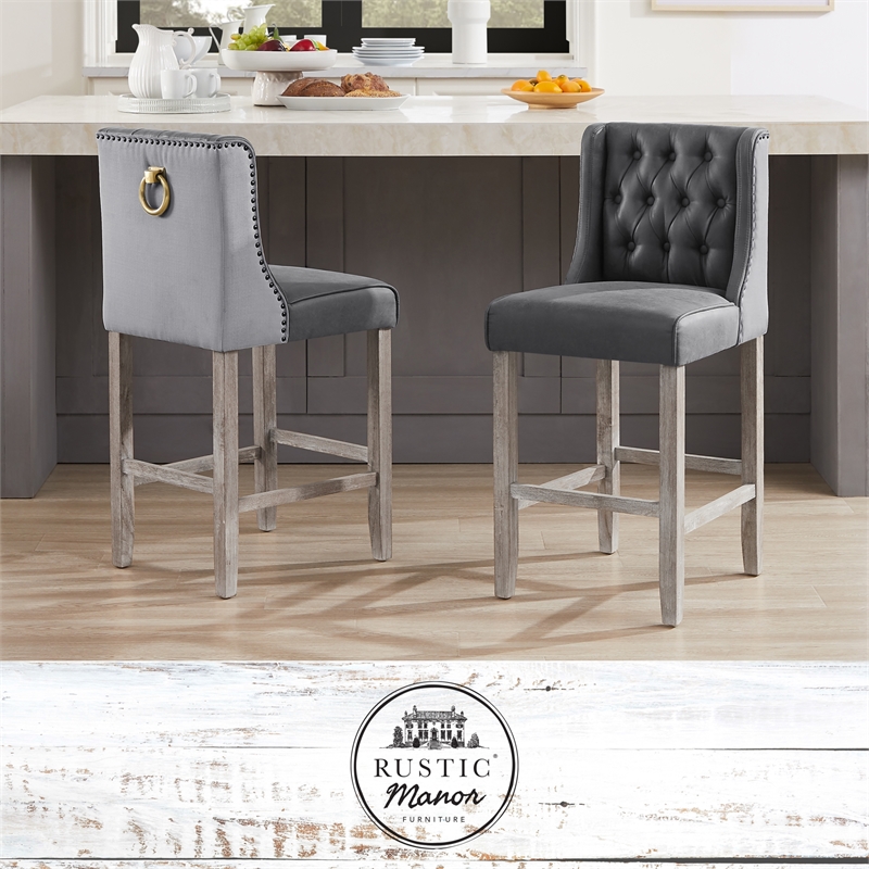 Posh Living Preslie Leather PU Counter Stool (Set of 2) Grey