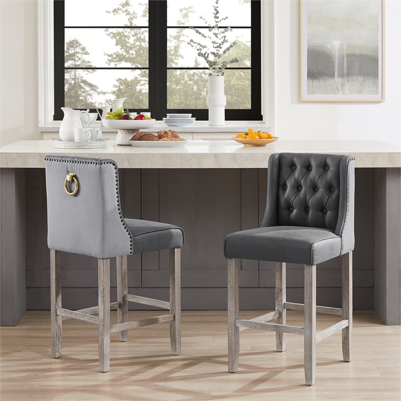 Posh Living Preslie Leather PU Counter Stool (Set of 2) Grey
