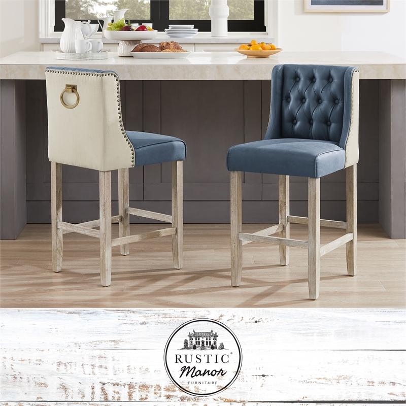 Posh Living Preslie Leather PU Counter Stool (Set of 2) Navy