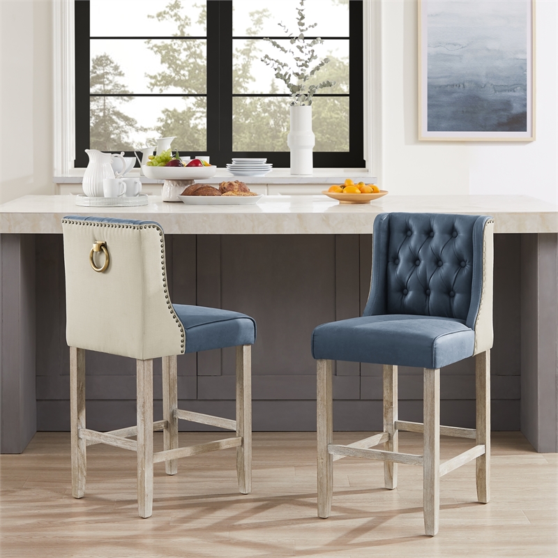 Posh Living Preslie Leather PU Counter Stool (Set of 2) Navy
