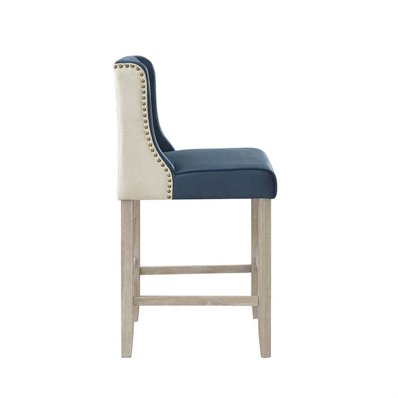 Posh Living Preslie Leather PU Counter Stool (Set of 2) Navy