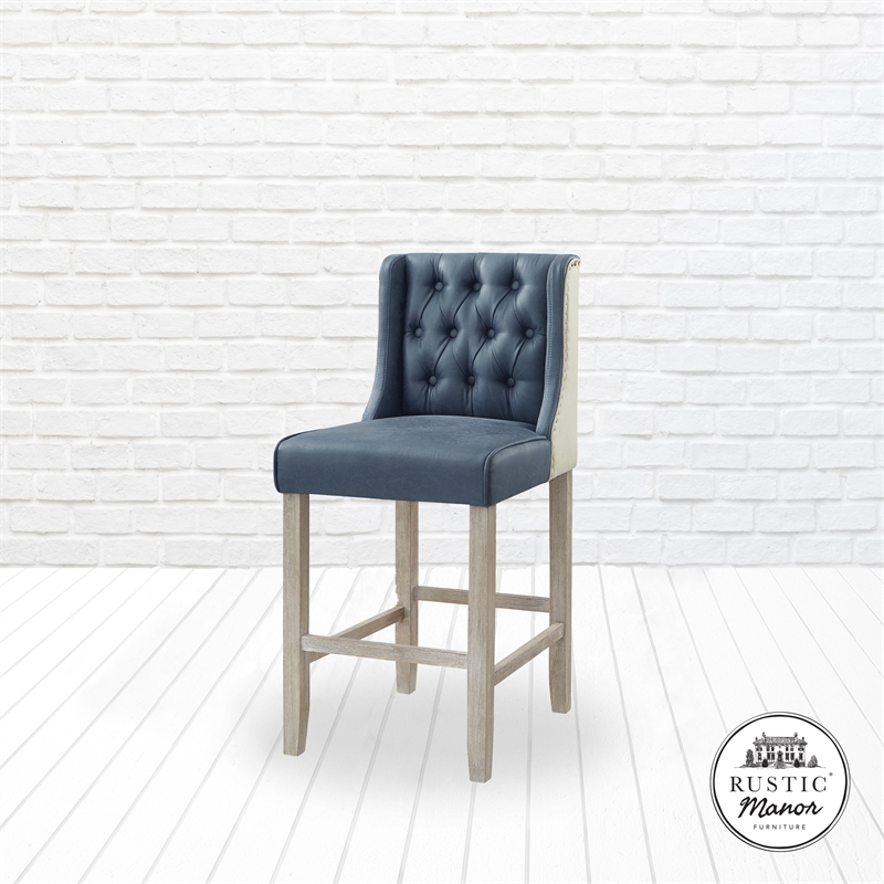 Posh Living Preslie Leather PU Counter Stool (Set of 2) Navy