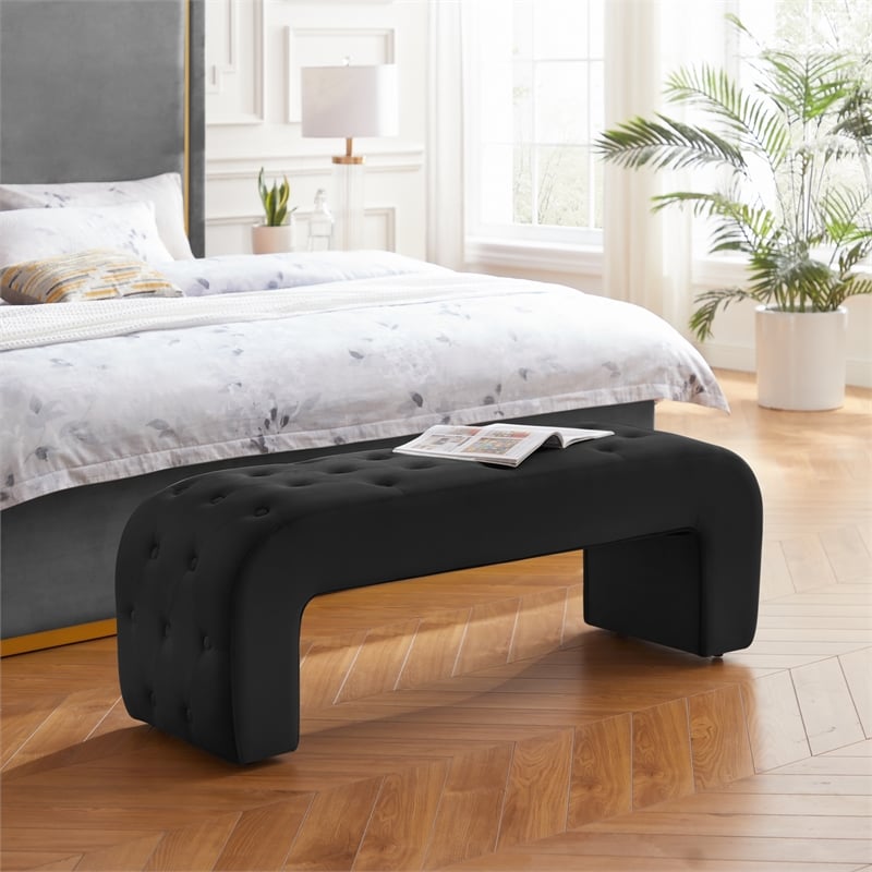 Posh Living Blakelyn Velvet Bench Black
