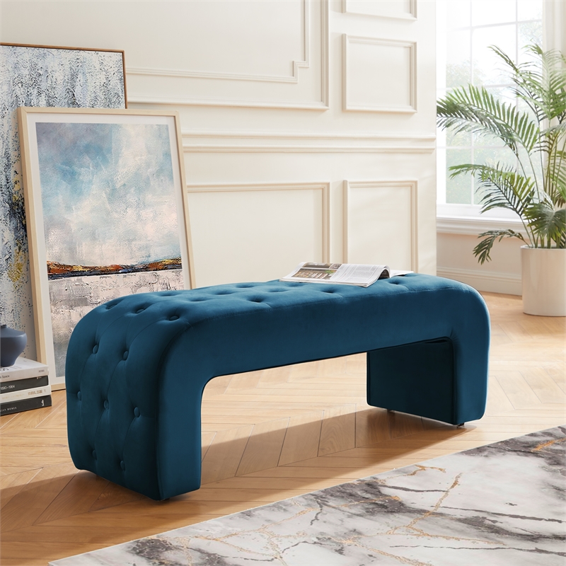 Posh Living Blakelyn Velvet Bench Navy