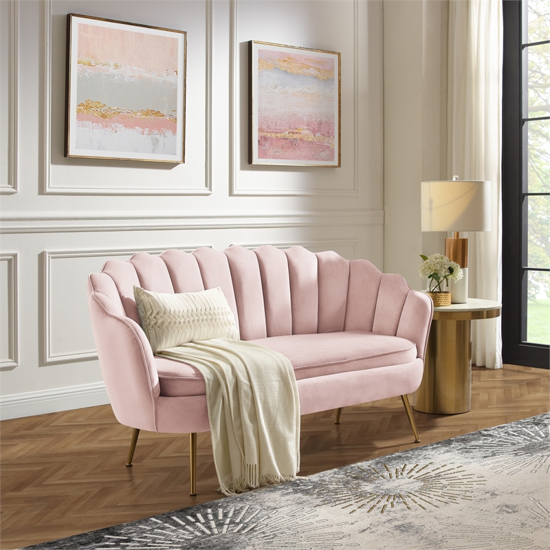 Posh Living Emaline Velvet Loveseat Blush
