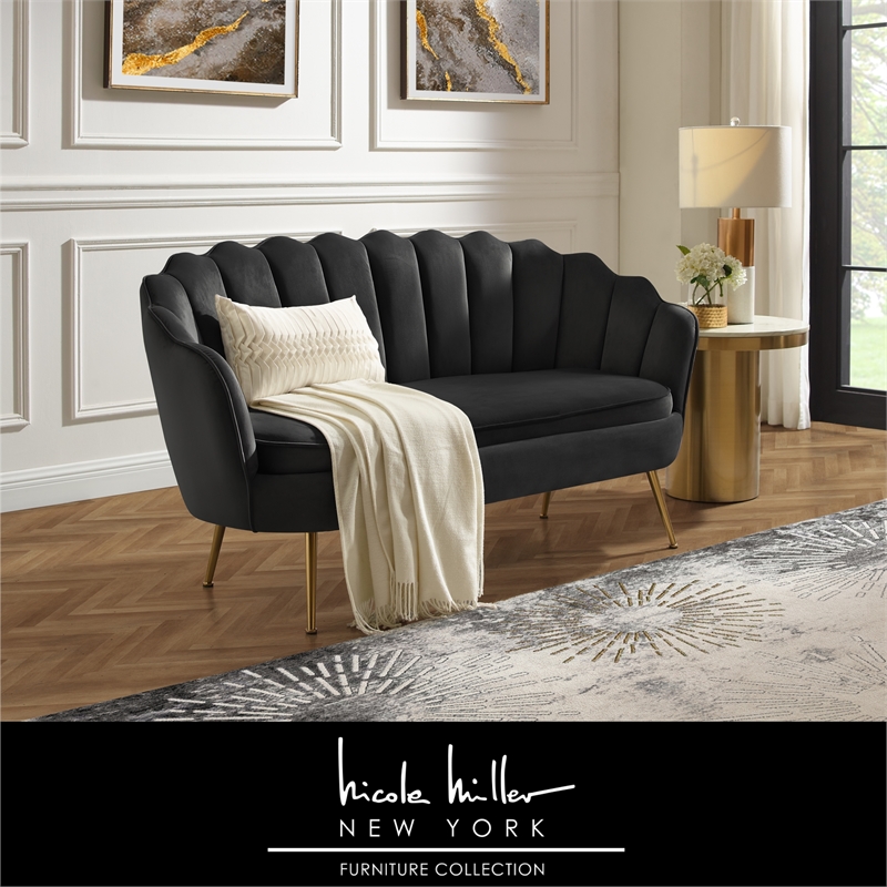 Posh Living Emaline Velvet Loveseat Black