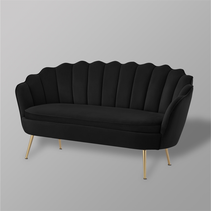 Posh Living Emaline Velvet Loveseat Black