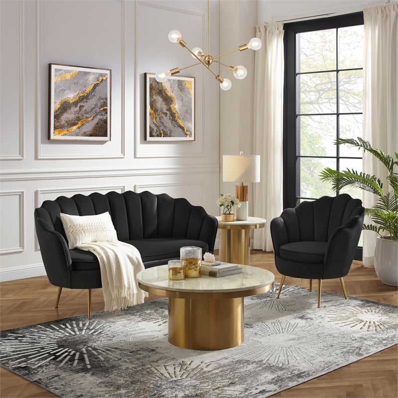 Posh Living Emaline Velvet Loveseat Black