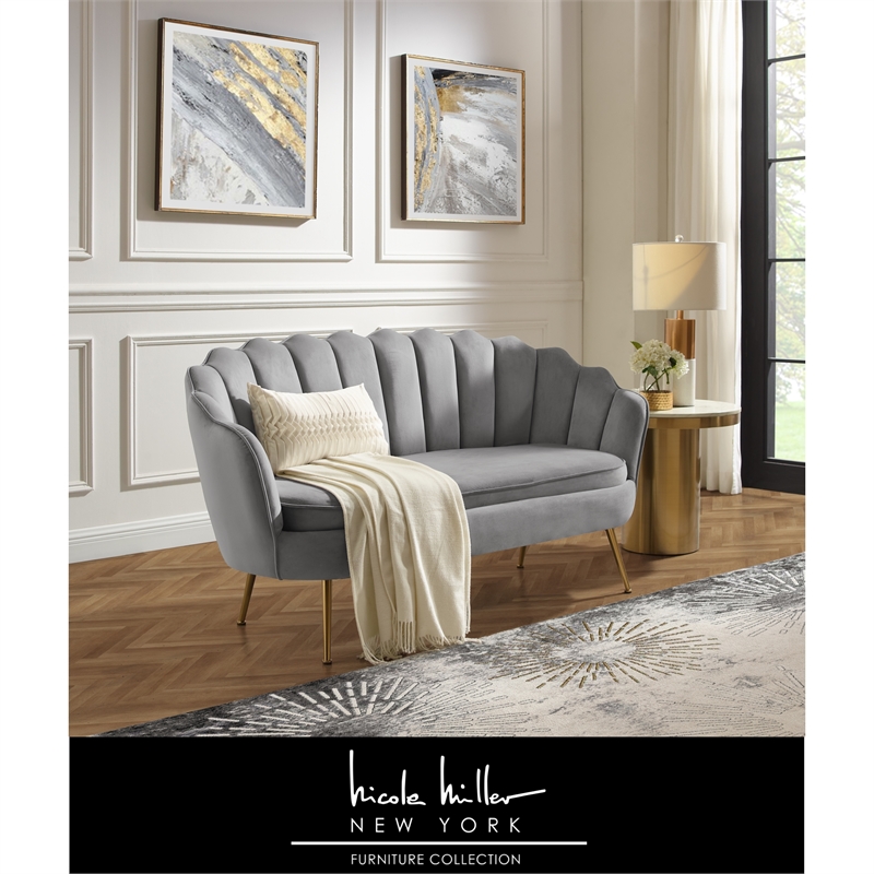 Posh Living Emaline Velvet Loveseat Grey