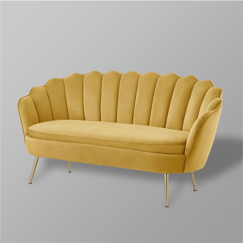 Posh Living Emaline Velvet Loveseat Yellow