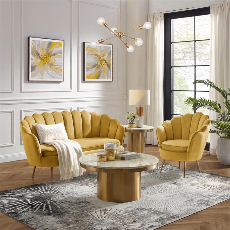 Posh Living Emaline Velvet Loveseat Yellow
