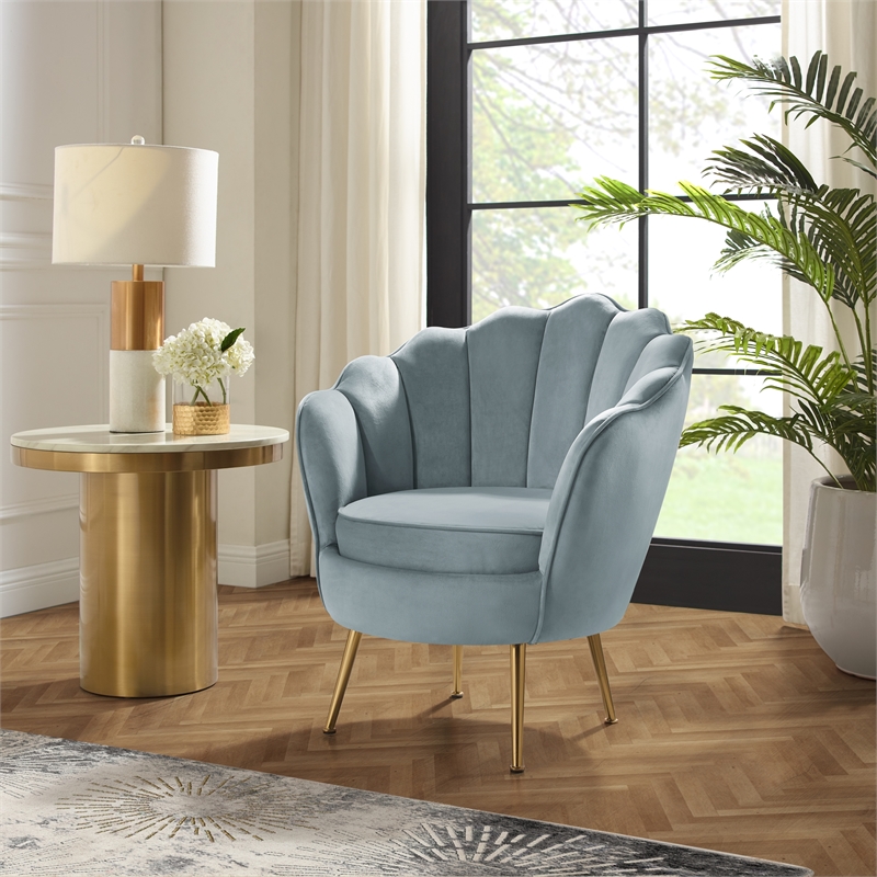 Posh Living Emaline Velvet Accent Chair Light Blue