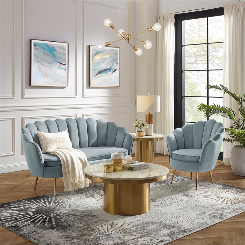 Posh Living Emaline Velvet Accent Chair Light Blue