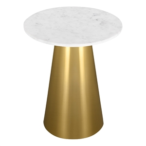 Posh Living Talen 18&quot Round Modern Marble Side Table in Gold Finsh