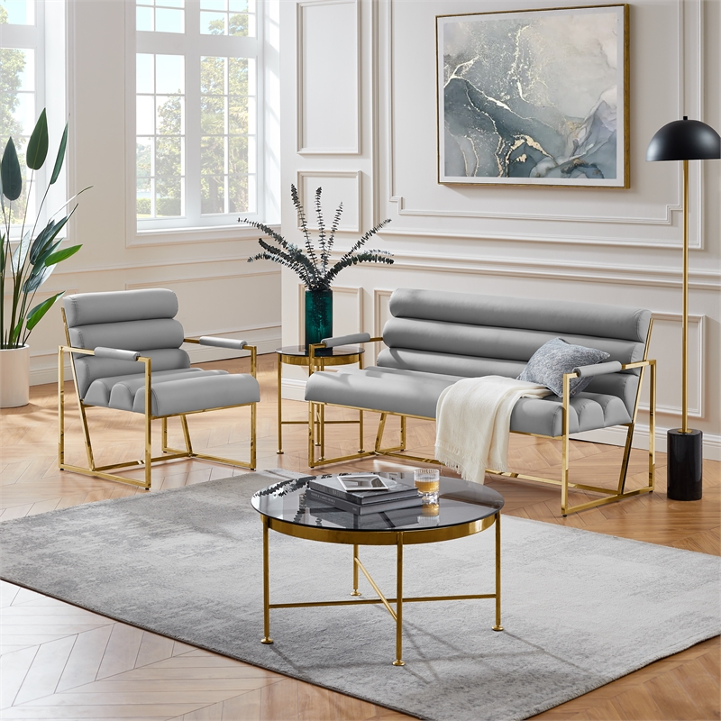 Posh Living Makynlee PU Leather Accent Chair Grey/Gold