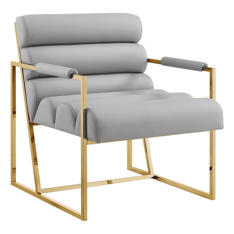 Posh Living Makynlee PU Leather Accent Chair Grey/Gold