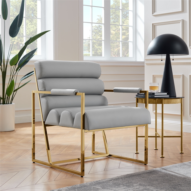 Posh Living Makynlee PU Leather Accent Chair Grey/Gold