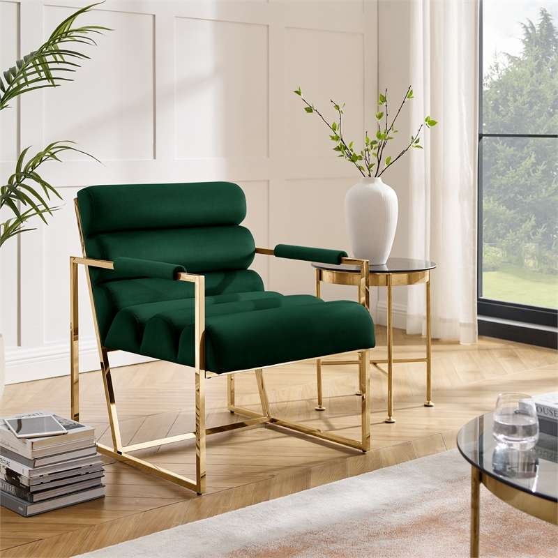 Posh Living Makynlee Velvet Accent Chair Hunter Green/Gold