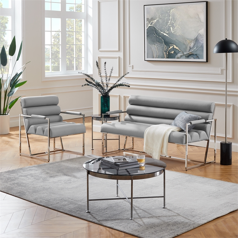 Posh Living Makynlee PU Leather Accent Chair Grey/Chrome