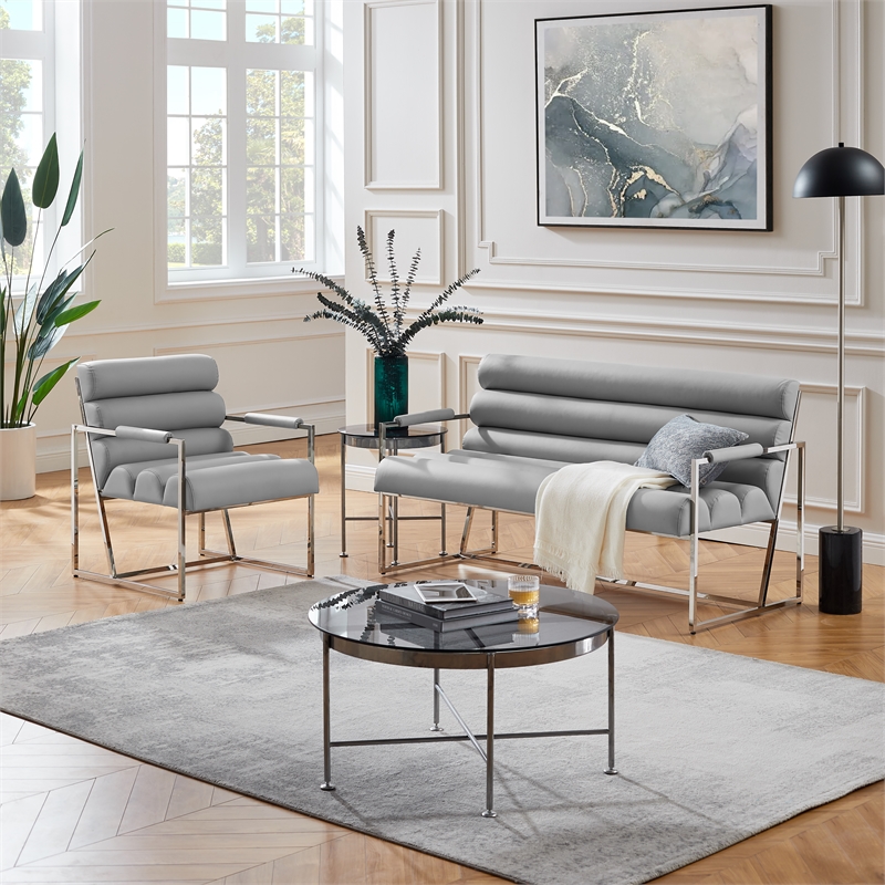 Posh Living Makynlee PU Leather Accent Chair Grey/Chrome