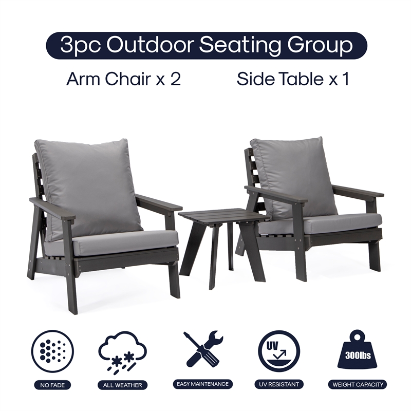 Posh Living Safia  Outdoor 3pc Seating Group Dark Grey