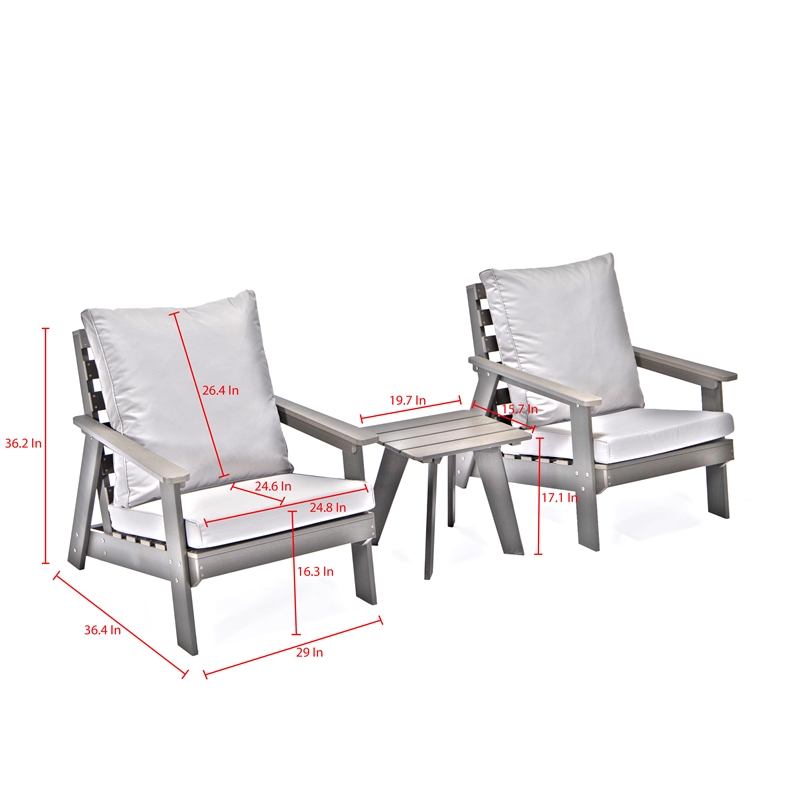 Posh Living Safia  Outdoor 3pc Seating Group Dark Grey