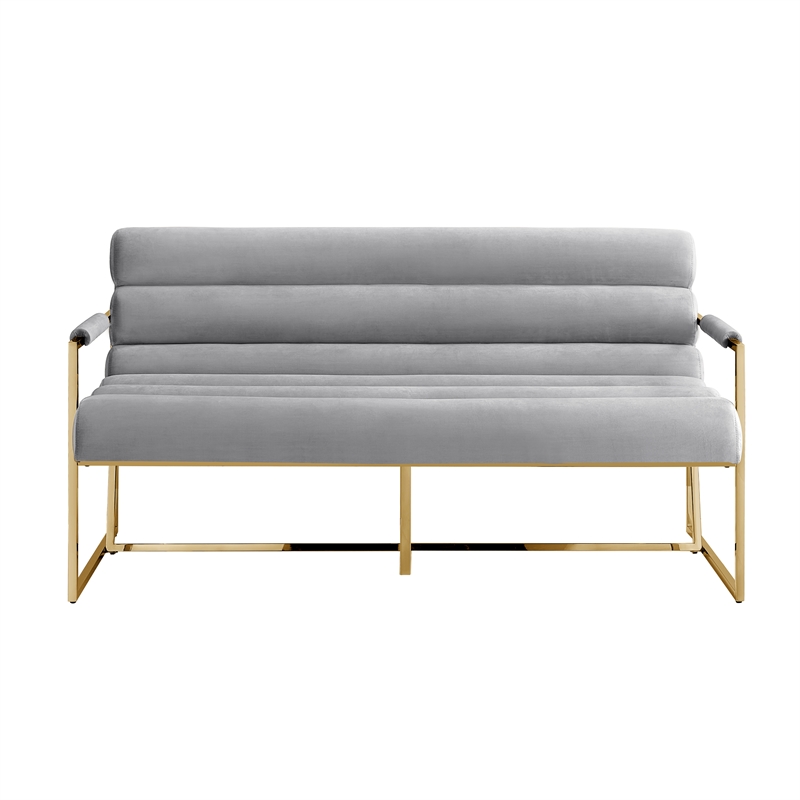 Posh Living Makynlee Velvet Settee Loveseat Grey/Gold