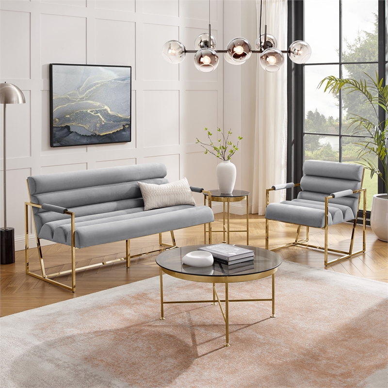 Posh Living Makynlee Velvet Settee Loveseat Grey/Gold