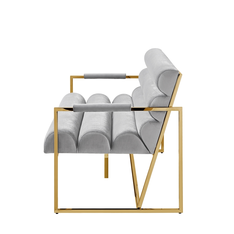 Posh Living Makynlee Velvet Settee Loveseat Grey/Gold