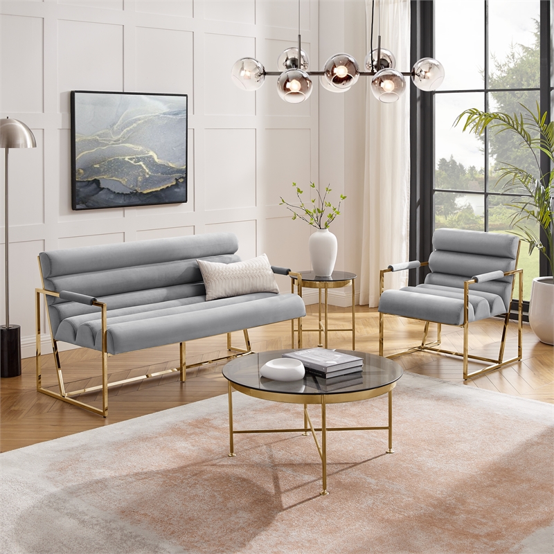 Posh Living Makynlee Velvet Settee Loveseat Grey/Gold